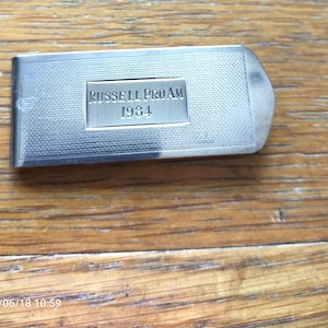 Clip de dinero de plata antiguo Russel Pro Am 1984 Birmingham fecha letra F/ 1980. Henry Owen & sons Un regalo ideal para él o ella. Collatables 12