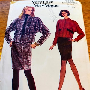 1990s Vogue straight skirt, zip front  jacket uncut & complete sewing pattern Size 14 - 18 bust 36 - 40  " Vogue 7906 SP311