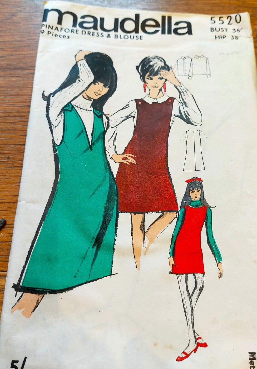 1960s Pinafore Dress With V or Round Neckline and Blouse Maudella 5520