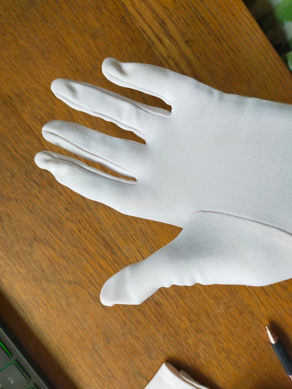 1 pair  3/4 white cotton  wedding gloves vintage … - image 5