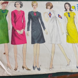 Vogue 1960s dress with 5 different neck options. Scarf option. Cut & complete sewing pattern Vogue 6659 size 16 bust 36&quot; SP681