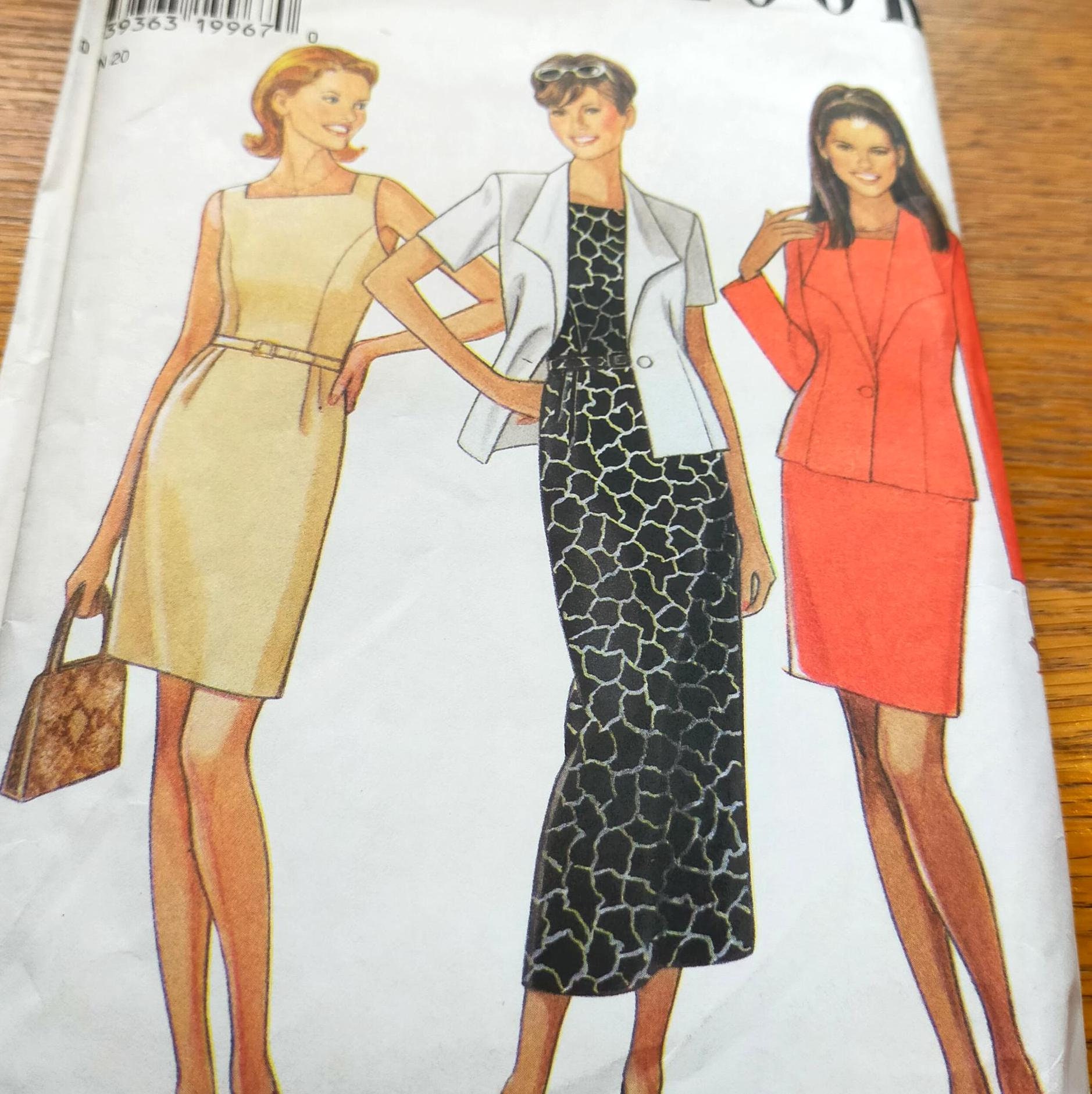 Square neck long/short dress + 1 button jacket New Look 6599 Vintage sewing pattern  mostly uncut size 6-16 Bust 30 1/2-38"  SP569