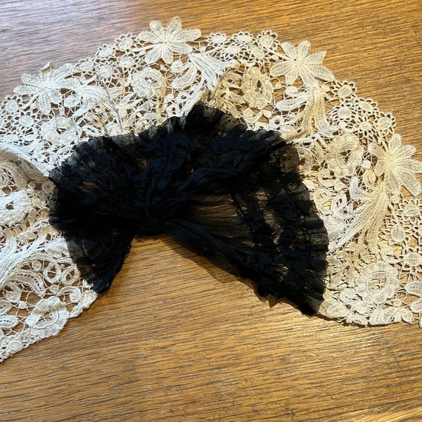 Antique rare lace hat made from Honiton lace & pleated Voile. Suit use for period costume wear. Will fit most people pin on type  Lace 4004