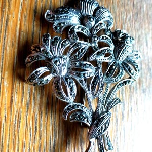 1950s Floral Marcasite Brooch: Vintage Flower Spray Pin