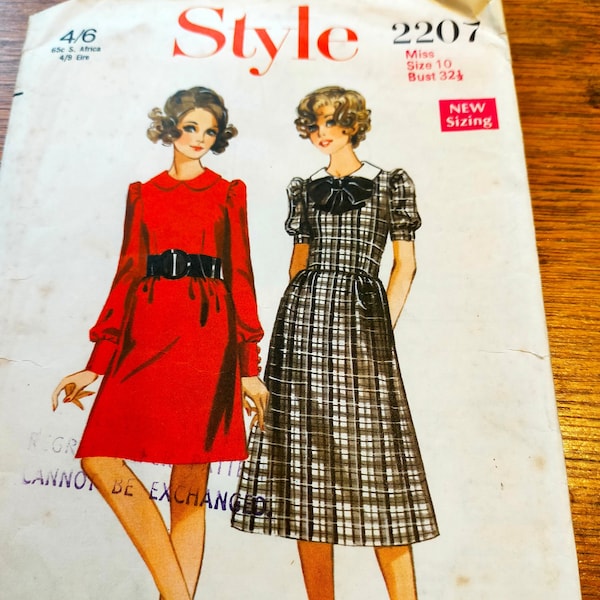 1960s mini or calf length  dress with 2 different styles  original cut and complete sewing pattern Style 2207 size 10 Bust 32 1/2 "  SP 227