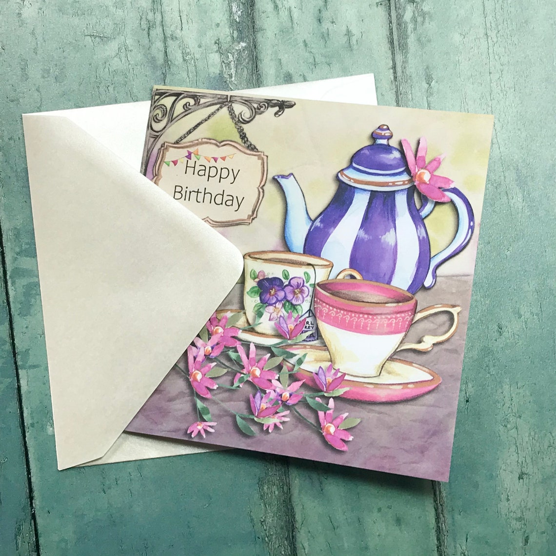 Teapot Birthday Card Tea For Two Birthday Card Tearoom Etsy
