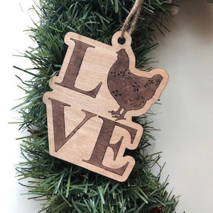 Huhn Laser geschnitten Laser geschnitten Huhn Dame Geschenk, Vogel Strumpf Stuffer, Bauer Geschenk, Henne Roo, gravierte Ornamente