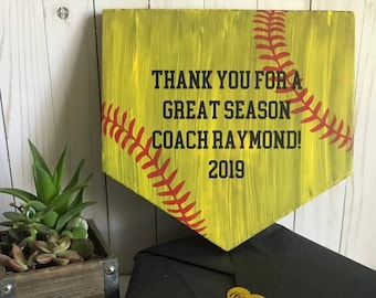 Kids Coach Gift, Baseball or Softball Personalized, End of Season, Solid Wood Home Plate, Home Run, Gift for Team Manager, Team Mom 2023
