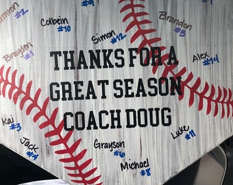 Personalized Baseball Coach Gift, End of Season Manager Gift, Softball Team Mom Gift, Personalized Autograph Plaque, Solid Wood Sign, MVP