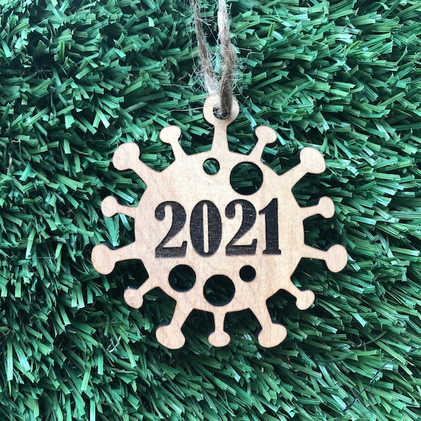 Funny Virus Engraved 2021 Christmas Ornament, Quarantine Xmas Gift Tags, Wood Burned Laser Cut Covid Souvenir, Corona Memorabilia