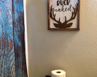 Get Buck Naked Framed Farmhouse Style Bathroom Sign