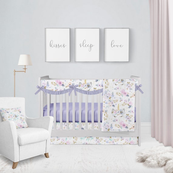 purple unicorn crib bedding