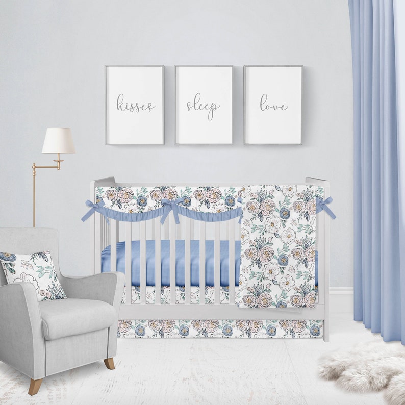 Periwinkle Rose Crib Bedding Set Floral Crib Bedding Baby Etsy