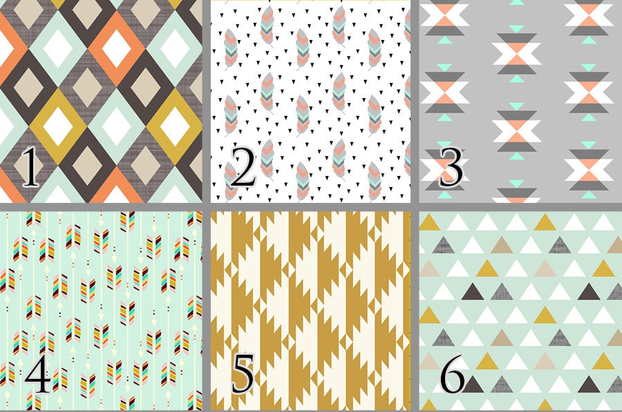 Tribal Feather Baby Bedding Gold Mint Arrow Premium Crib Etsy