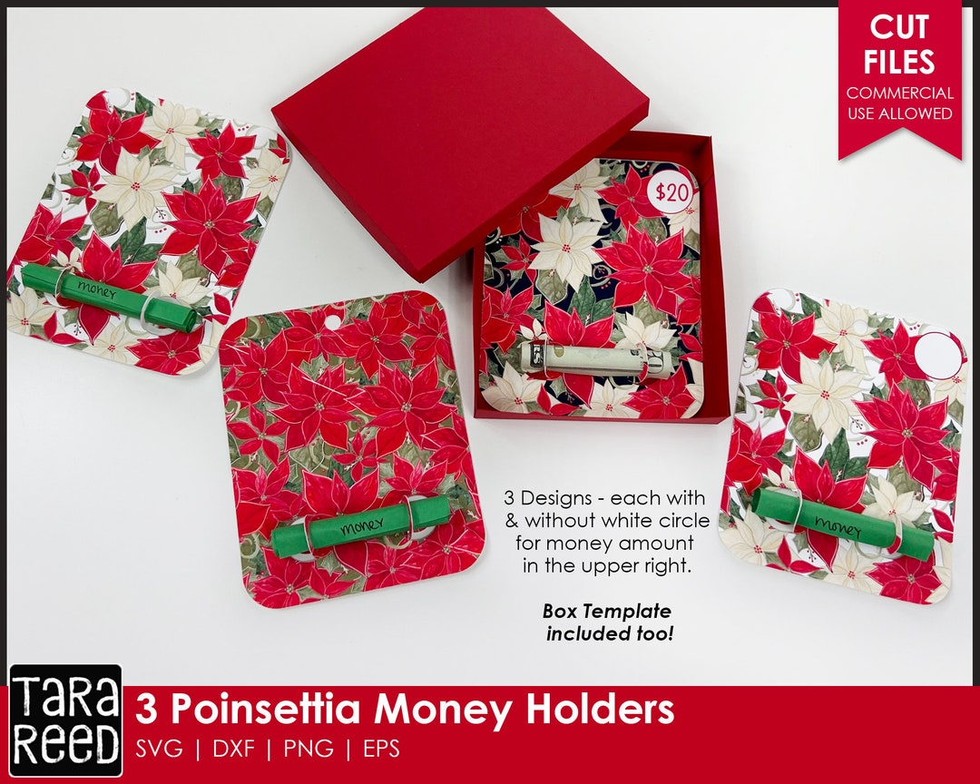 Christmas Money Card Holders and Gift Box for Cricut Poinsettia Card Etsy