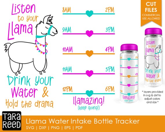 Download Free Llama Water Bottle Tracker Llama Svg And Cut Files For Etsy SVG Cut Files