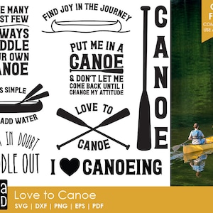 Me encanta navegar en canoa: archivos SVG y de corte de canoa para artesanos