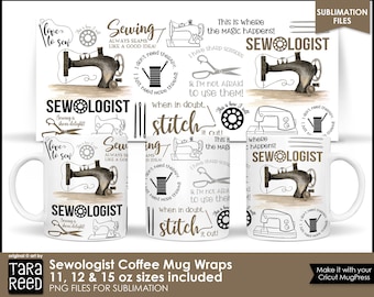 Envoltura de taza de costura PNG / Diseño divertido de costurera (descarga digital)