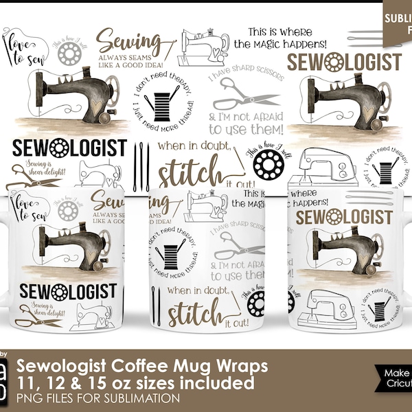 Sewing Mug Wraps for Sublimation | Sewing Coffee Mug PNG