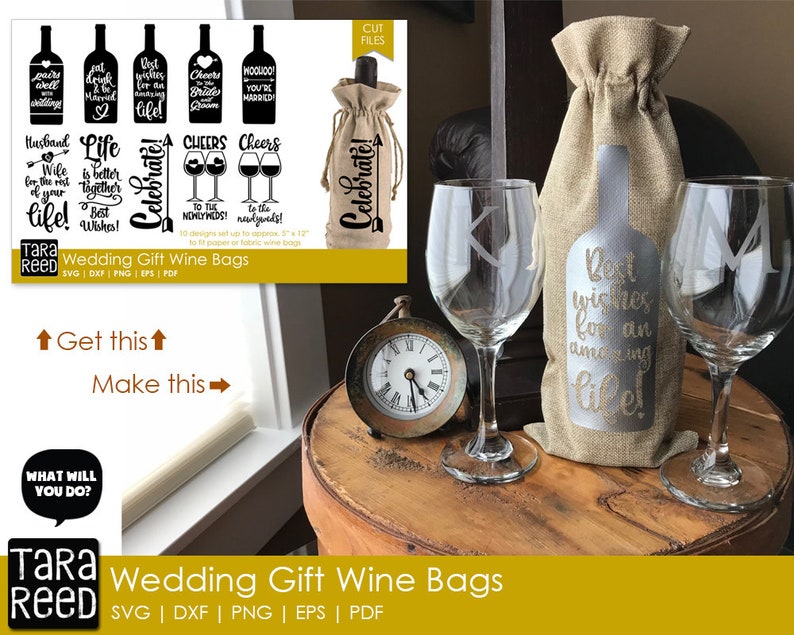 Wedding Gift Wine Bags Wedding SVG and Cut Files for | Etsy