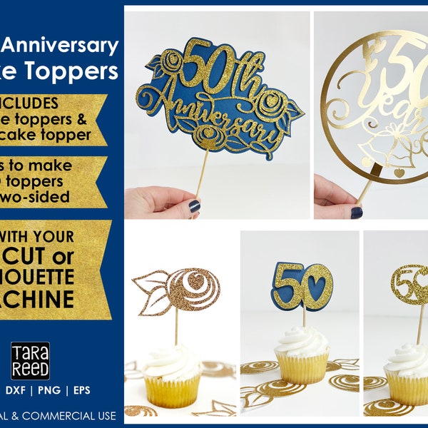 50th Anniversary Cake Toppers | Anniversary SVG for Cricut or Silhouette