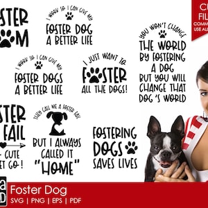 Peut inclure: Un ensemble de dix téléchargements numériques en noir et blanc présentant des designs textuels sur le thème du placement de chiens. Les designs incluent des phrases comme "Foster Mom", "Foster Dog, A Better Life", "Foster Fail, Too Cute to Let Go!" et "You Won't Change the World by Fostering a Dog, But You Will Change That Dog's World".