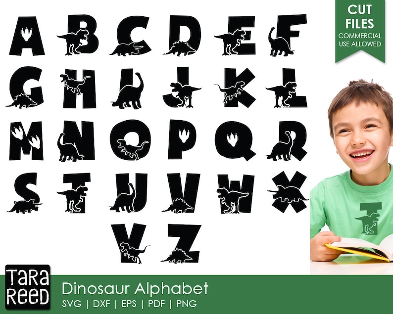 Alfabeto de dinosaurios Dinosaur SVG y archivos de corte para image 0