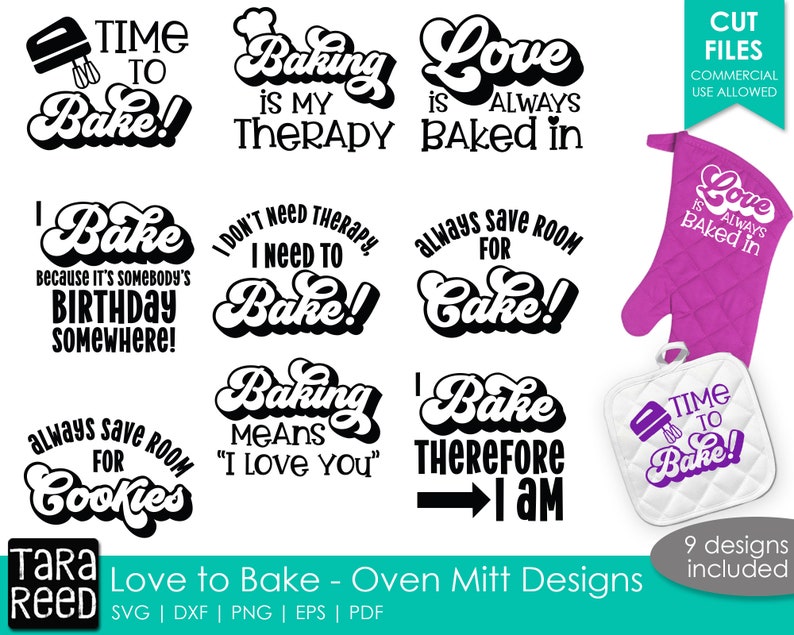 Love to Bake Oven Mitt Designs Kitchen SVG & Cut Files Etsy