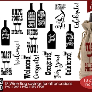 18 frases para bolsas de vino para cualquier ocasión: archivos SVG y de corte de vino para artesanos