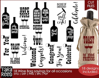 Wine Bag Sayings SVG – 18 Designs, Hostess Gift Cut Files