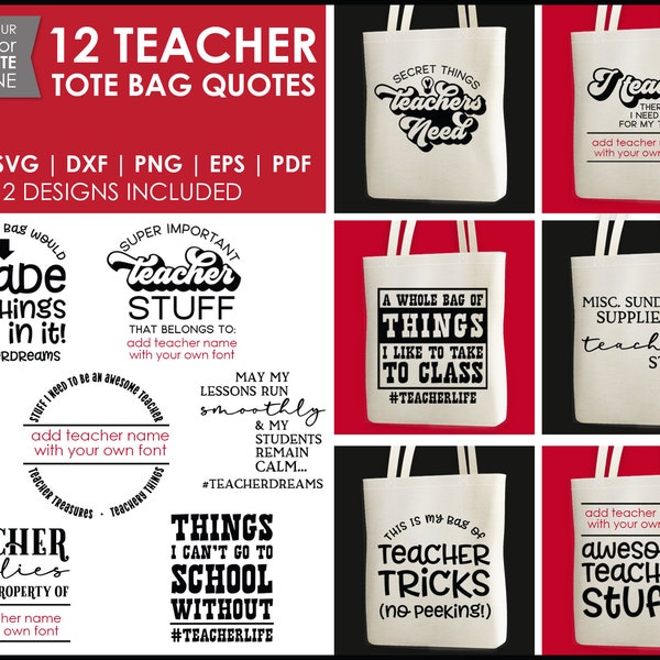 Teacher Appreciation Tote Bag quotes - 12 Teacher SVG bundle