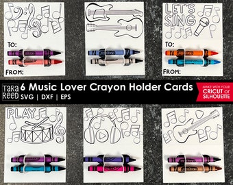 6 tarjetas para colorear con música para imprimir y luego cortar en Cricut y Silhouette