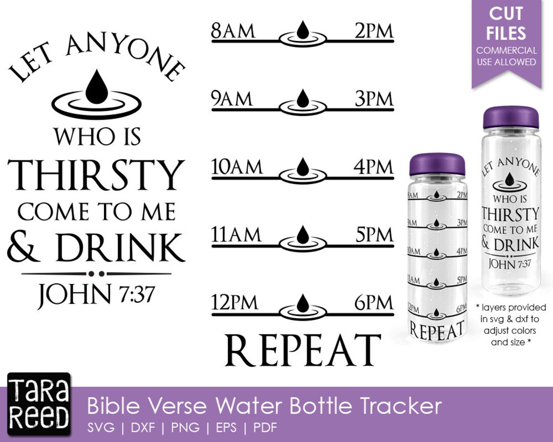 Bible Verse Water Bottle Tracker Bible Verse SVG and Cut Files for
