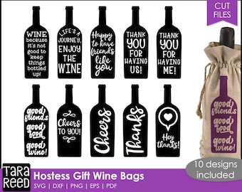 Hostess Gift Wine Bag SVG – 10 Wine Sayings, Cut Files (Digital Download)