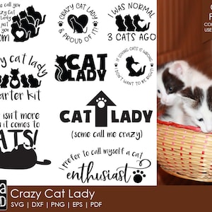 Crazy Cat Lady - Katzenlady SVG- und Schnittdateien für Handwerker