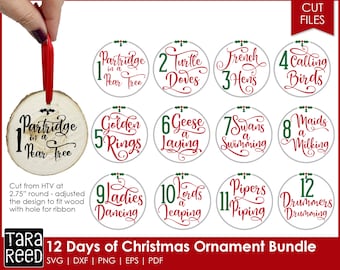 Paquete SVG de adornos navideños de los 12 días - Cricut, Silhouette (descarga digital)
