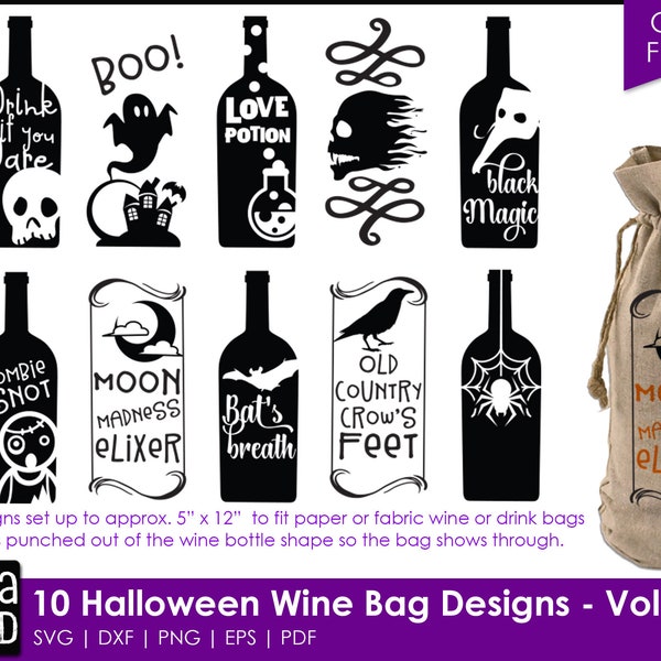 Halloween Wine Bag Designs - SVG and Cut Files for Crafters