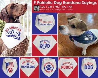 Frases patrióticas para pañuelos de perro: archivos SVG y de corte para artesanos