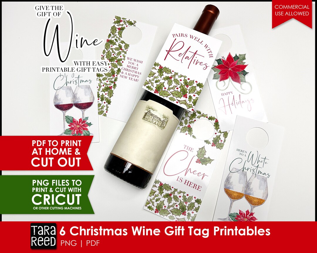 Printable Christmas Wine Gift Tags PNG Print and Cut Gift Tags PDF ...