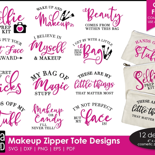 12 Makeup SVG and Cut Files for zipper cosmetic bags