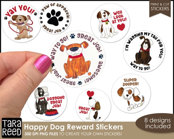 Happy Dog Printable Reward Stickers for Kids Print and Cut