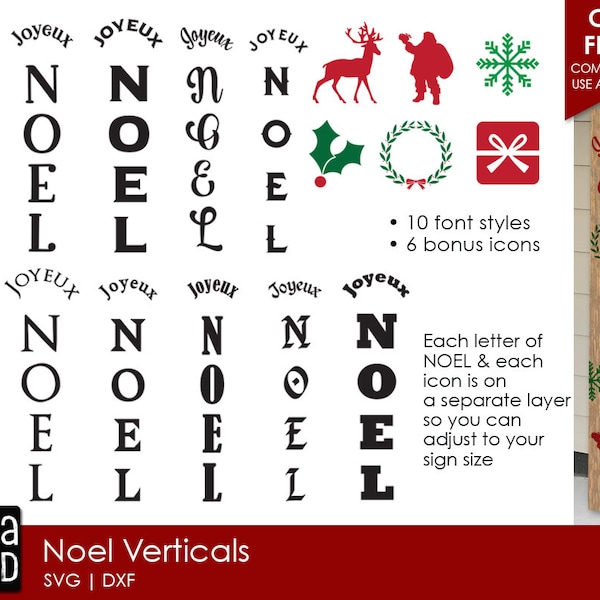 Joyeux Noel Vertical Signs - Christmas SVG and Cut Files for Crafters