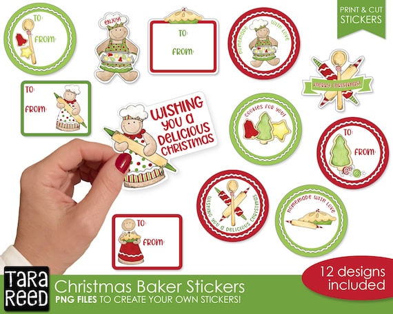 12 Christmas Baker Print and Cut Stickers - Etsy