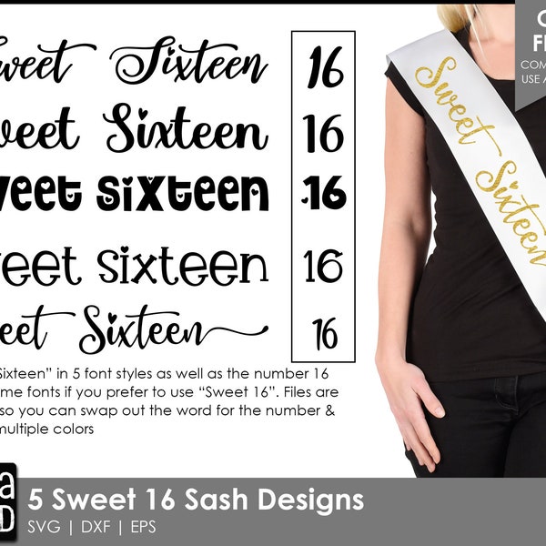 Sweet 16 Sash SVG bundle for Cricut and cutting machines | Sweet 16 Party