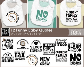 Paquete SVG con frases divertidas sobre bebés para Cricut/baberos para bebés hechos a mano