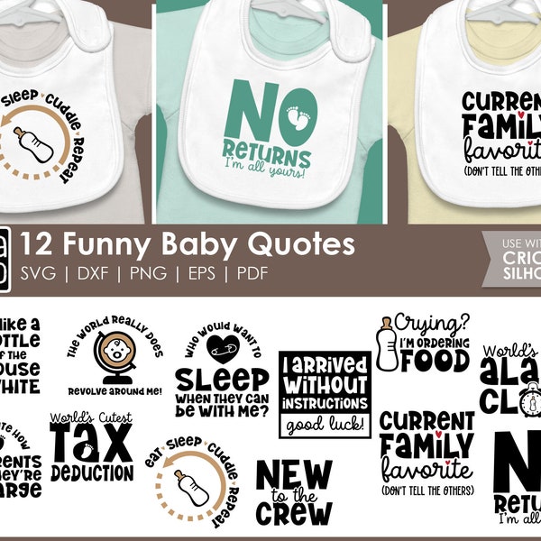 Funny Baby Quotes SVG Bundle for Cricut | DIY Baby Bibs