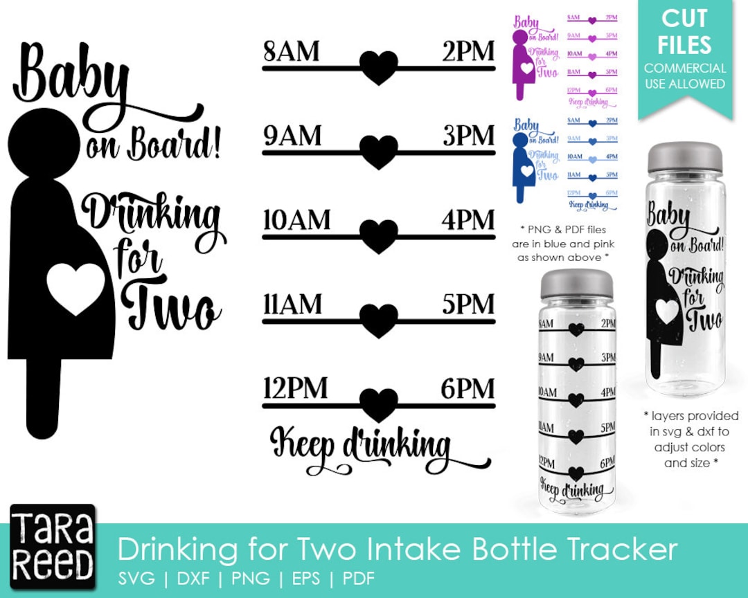 Drinking for Two Pregnancy Water Bottle Tracker Pregnancy SVG and Cut