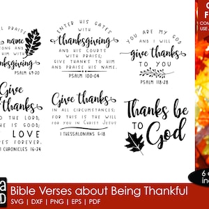 Puede incluir: Seis diseños imprimibles en blanco y negro con versículos bíblicos sobre el agradecimiento. Los diseños presentan hojas de otoño y el texto "Den gracias al Señor, porque él es bueno; su amor perdura para siempre. 1 Crónicas 16:24", "Den gracias en todas las circunstancias, porque esa es la voluntad de Dios para ustedes en Cristo Jesús. 1 Tesalonicenses 5:18", "Entren por sus puertas con acción de gracias, y por sus atrios con alabanza; denle gracias, bendigan su nombre. Salmo 100:04", "Tú eres mi Dios, y te daré gracias. Salmo 118:28", "Alabaré el nombre de Dios en cánticos, y lo glorificaré con acciones de gracias. Salmo 69:30", y "Gracias a Dios".
