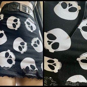 Skelly Skirt Black High Waisted Stretch Skull Mini Skirt With Pleather & Lace S M L xl Handmade image 9