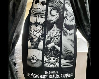 Jack and Sally - Upcycled Nightmare Before Christmas Black Skirt - size 7/8 - medium large - One of a Kind